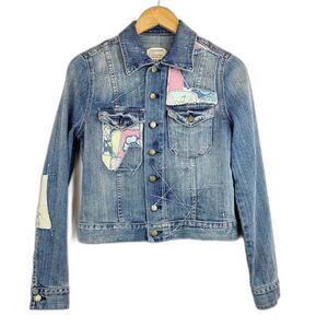 Current/ Elliott Blue Solid Long Sleeve Patch Work Denim Jacket 1